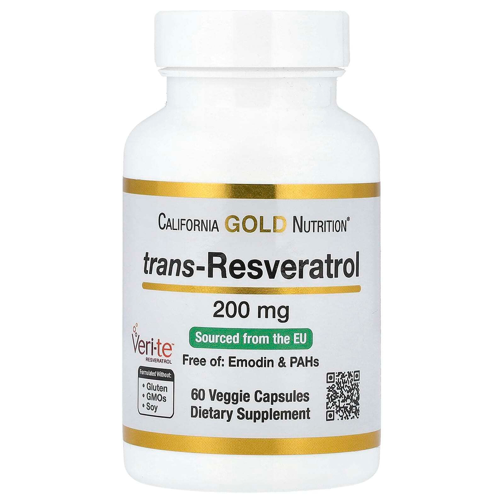 California Gold Nutrition, транс-ресвератрол, итальянского происхождения, 200 мг, 60 растительных капсул