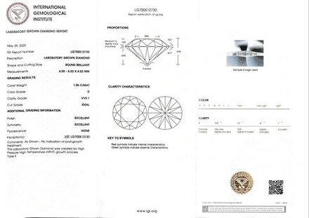 Лабораторно-выращенный бриллиант Кр-57 6.50-6.52 мм D/VVS1 1.06 ct