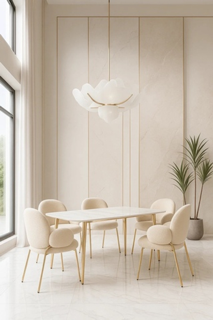 Стол обеденный Ist Casa Рио Голд, 140х80х76 см, белый мрамор Статуарио, глянцевое золото