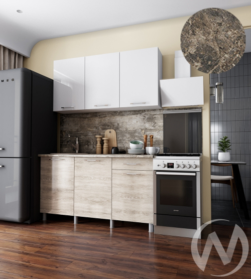 Кухня Нора 1.5м (корпус белый/белый; дуб шале светлый) 38мм королевский опал