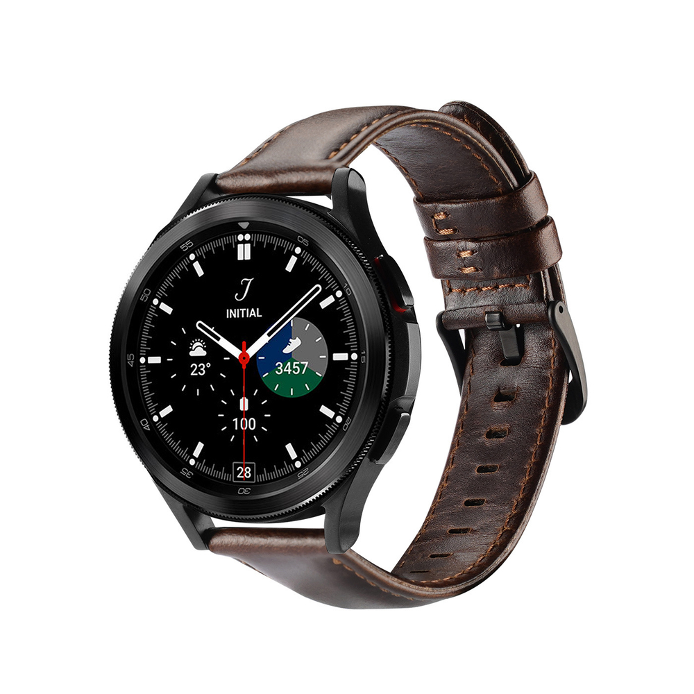 Ремешок из натуральной кожи коричневого цвета от Dux Ducis для смарт часов Samsung Galaxy Watch 3, 4, 5, 6 и 7 (размер крепления 20мм), серия Business Series