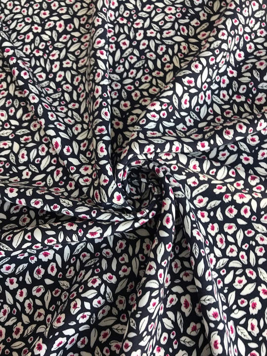 Штапель принт цветы мелкие белые на темно синем D13C1