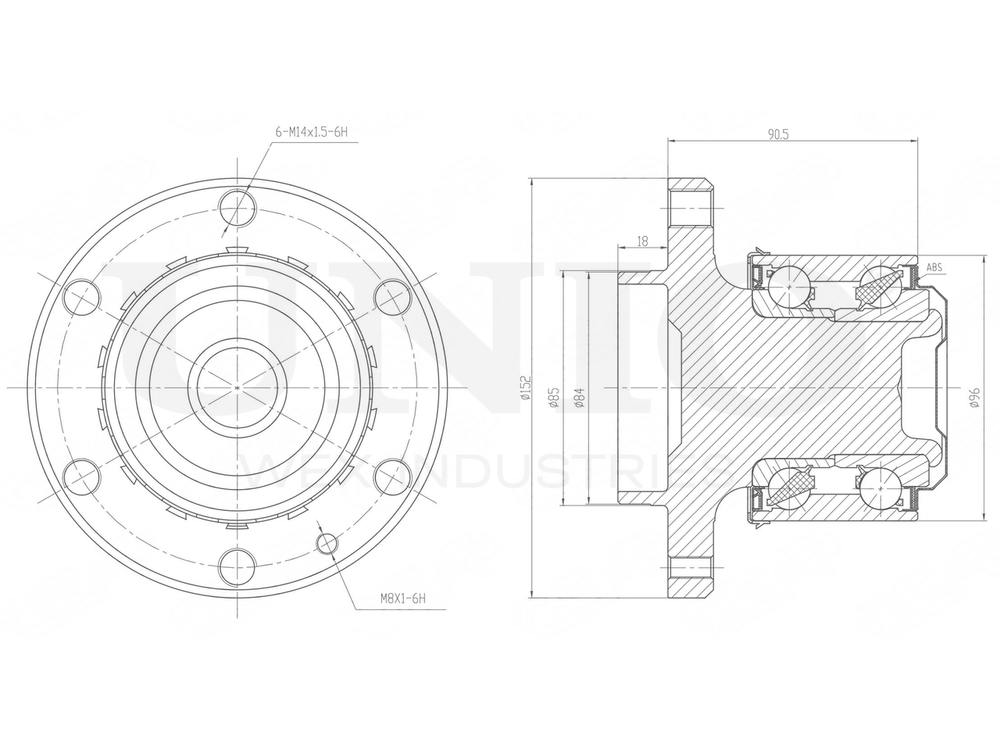 Ступица передняя (с ABS) UNIO HUB-20056
