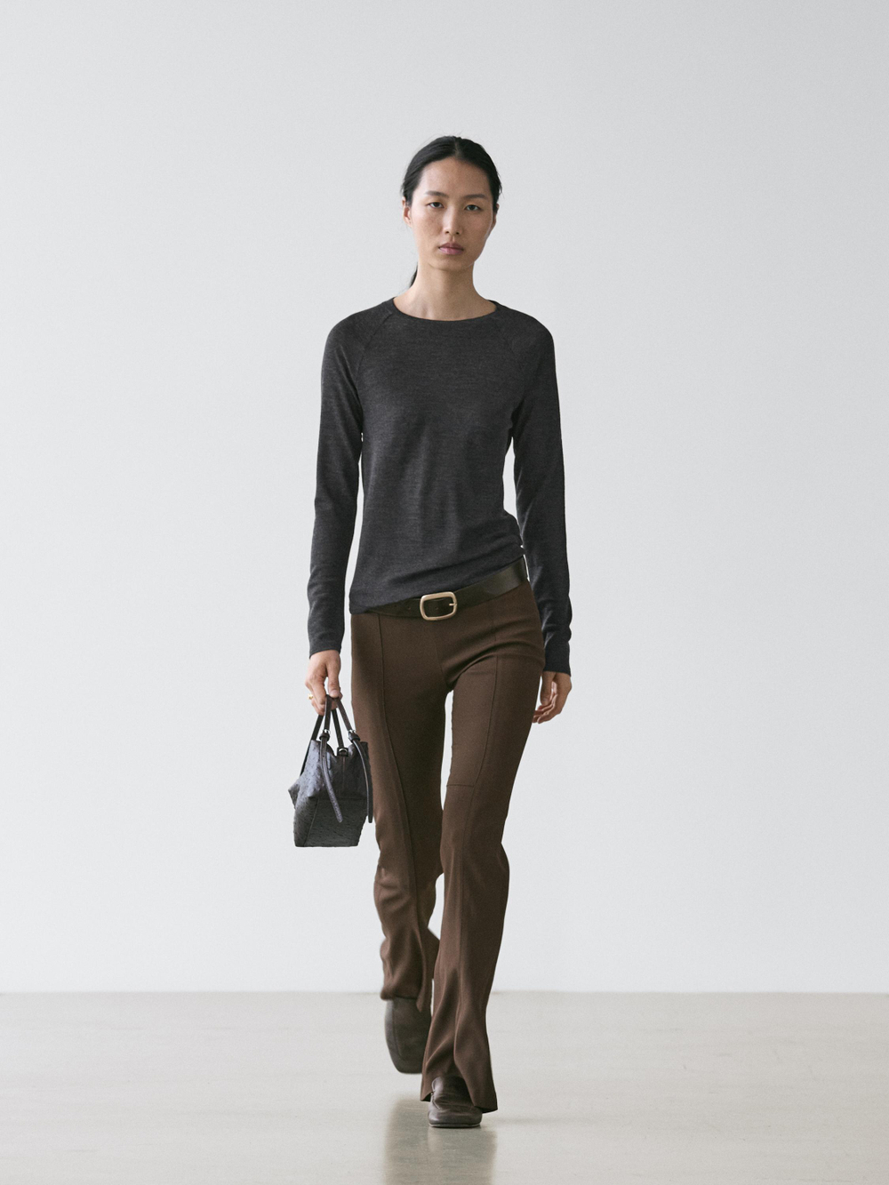 Massimo Dutti Шерстяная футболка с рукавами реглан, антрацитово-серый