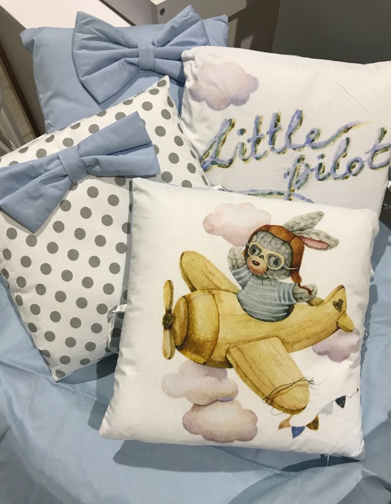 Комплект в кроватку 17 предметов &quot;Транспорт&quot; голубой, сатин