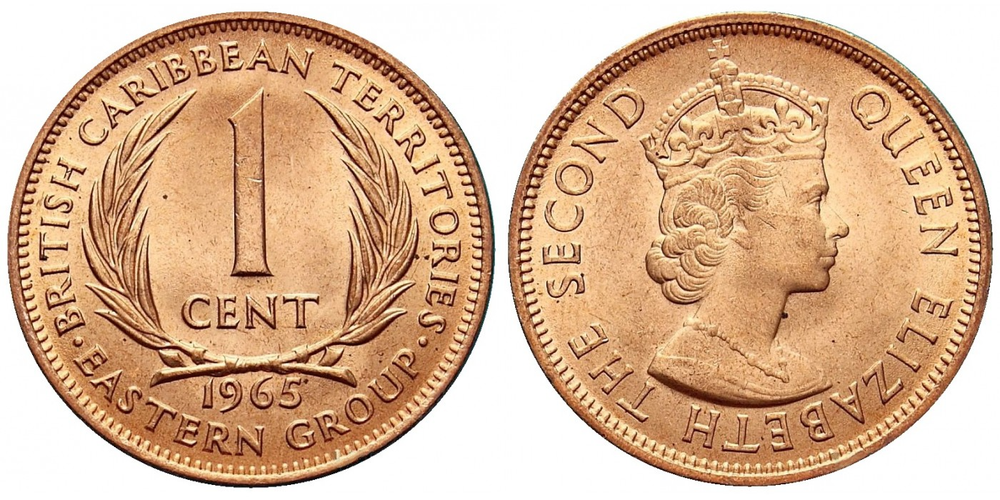 Восточные Карибы 1 цент, 1955-1965 Королева Елизавета II UNC