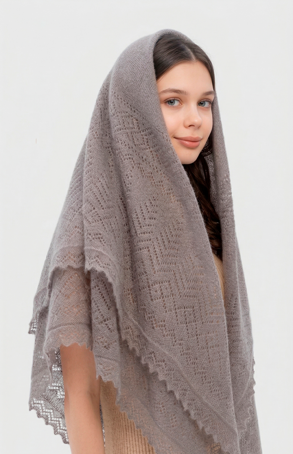 Оренбургский пуховый платок П2-125-03 серый