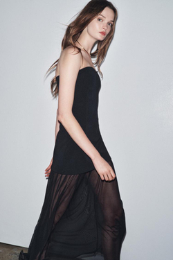 ZARA КОМБИНИРОВАННОЕ ПЛАТЬЕ БЕЗ БРЕТЕЛЕЙ, ЧЕРНЫЙ