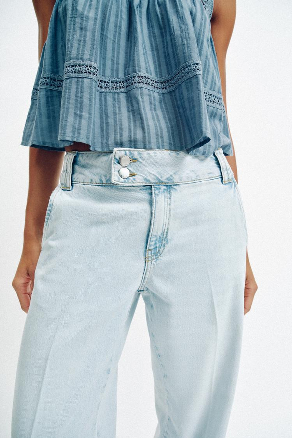 ZARA ДЖИНСЫ Z1975 STRAIGHT С НИЗКОЙ ПОСАДКОЙ И ОТВОРОТАМИ, ГОЛУБОЙ