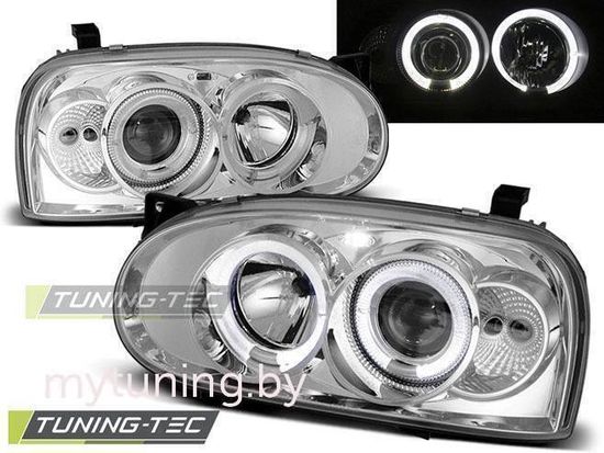 Передние фары VW Golf 3 angel eyes chrome