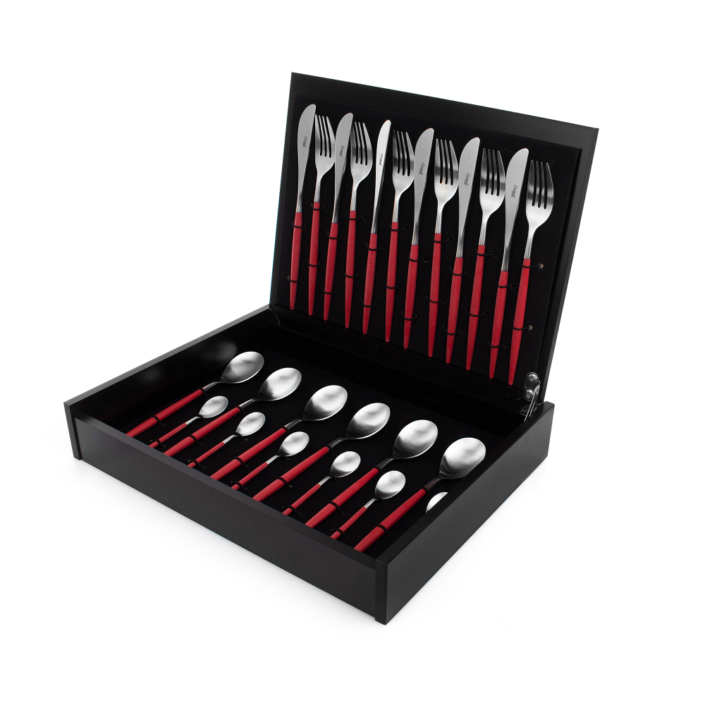 Набор столовых приборов на 6 персон 24 предмета Cutipol Mio matte red в подарочной упаковке