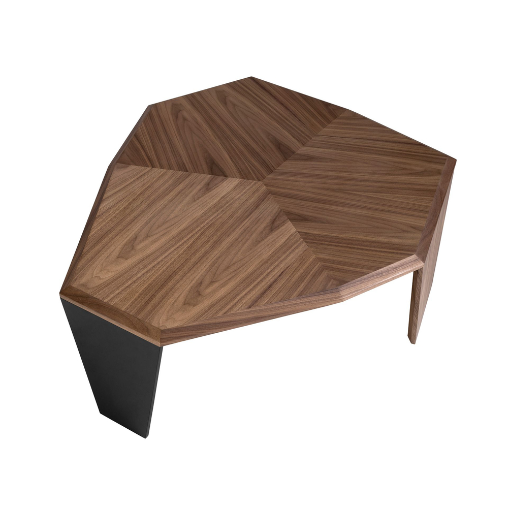 Ассиметричный журнальный столик 2136/MH2302A из ореха и черного ПВХ