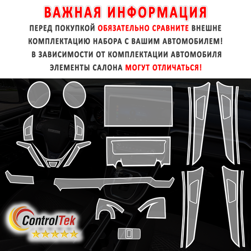 HAVAL M6 (2023) - комплект защитных матовых пленок 7 в 1. Пленка защитная ControlTek HYBRID со слоем TOP COAT. Толщина: 6 mil. (175 мкм.)