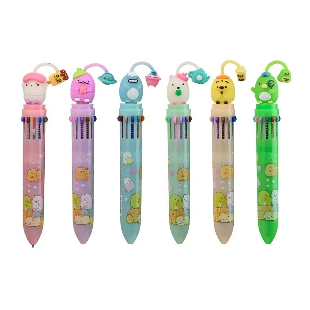 Ручка шариковая, автоматическая, 12в1, Basir, серия "Зверюшки", 12-ти цветная, с резиновой фигуркой, 24 шт