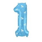 Шар (40"/102 см) Цифра, 1, Slim, Лошадки, Голубой, в упаковке 1 шт.