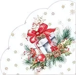 Салфетки бумажные круглые RONDO Подарок на Новый год, d-32см, 3 слоя, 12л