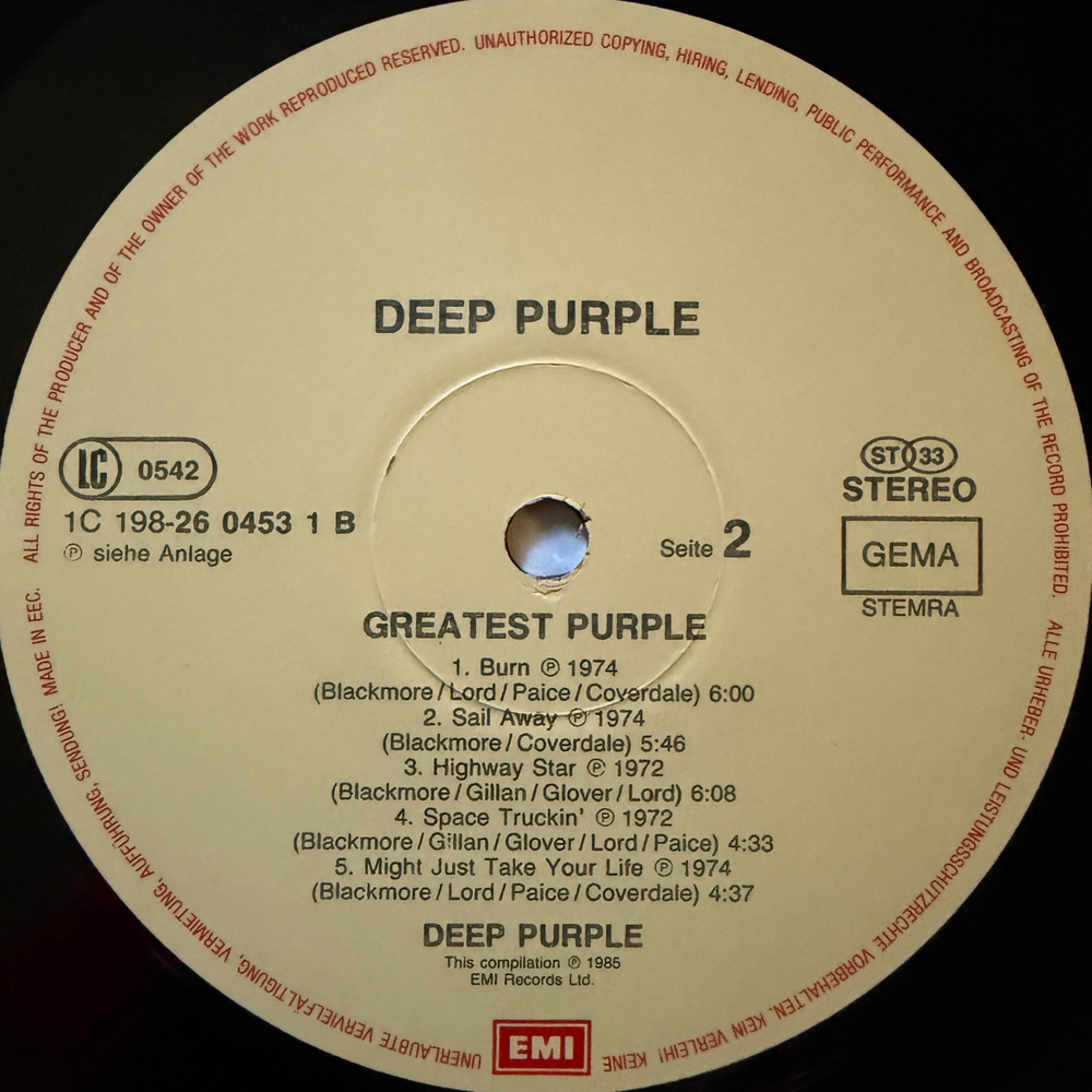 Deep Purple ‎– Greatest Purple 2LP (Европа 1985г.) Т