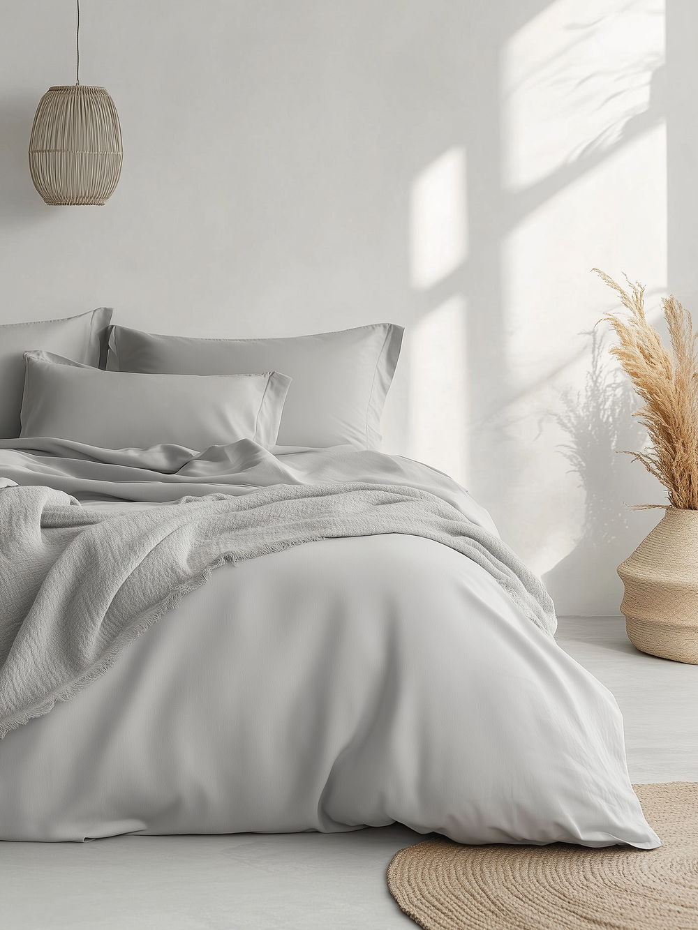 Постельное белье евро сатин светло-серое SERENITY