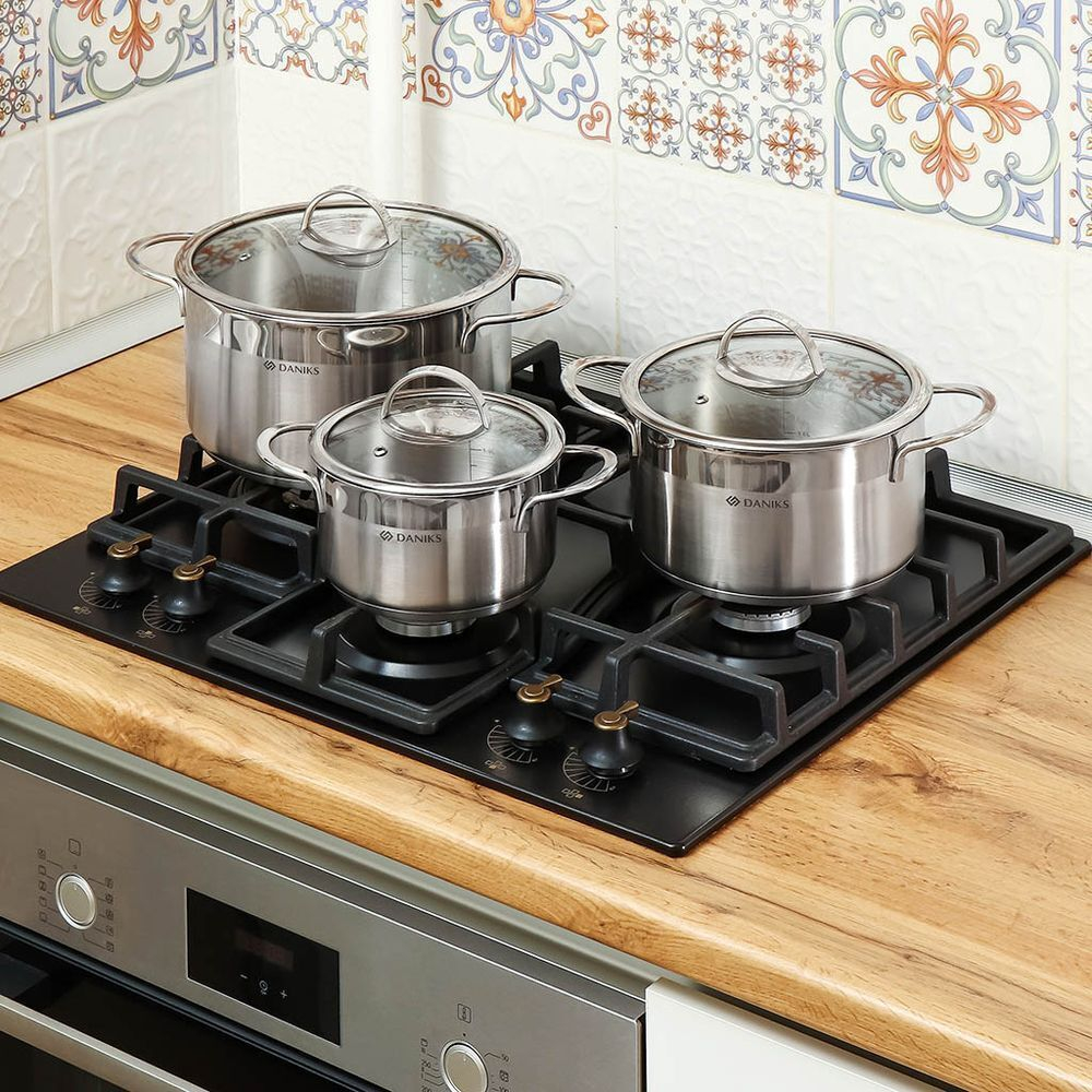 Кастрюля нерж, 2.5 л, с крыш, крышка стекло, Daniks, Бонн, GS-01319-18CA, индукц