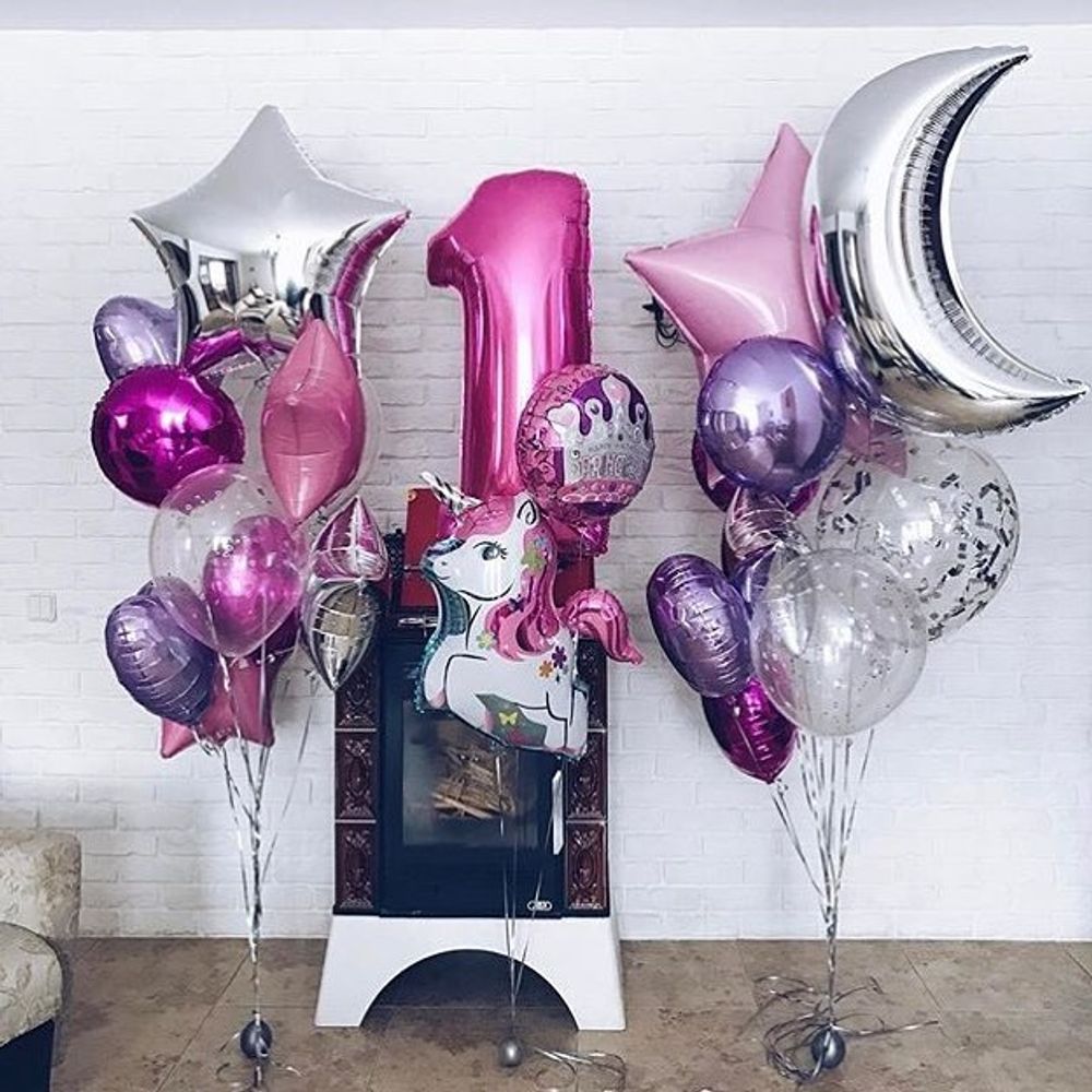 Шар (31"/79 см) Фигура, Милый единорог, С Днем Рождения, Розовый