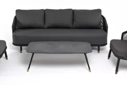 "Верона" лаунж-зона 5-местная плетеная из роупа (веревки), каркас алюминиевый темно-серый, роуп темно-серый