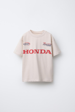 ZARA ФУТБОЛКА С ПРИНТОМ HONDA ©, КРЕМОВЫЙ