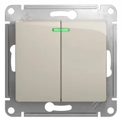Выключатель 2-кл. СП Glossa 10А IP20 (сх. 5а) 10AX с подсветкой механизм молочн. SE GSL000953