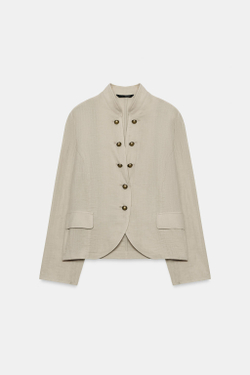 ZARA БЛЕЙЗЕР RUSTICA С ПУГОВИЦАМИ, ЗЕЛЕНЫЙ/СЕРЫЙ