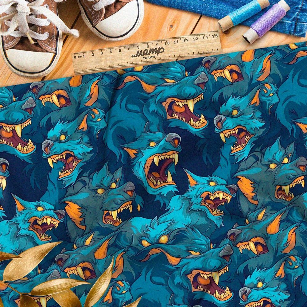Ткань премиум флис ночные волки