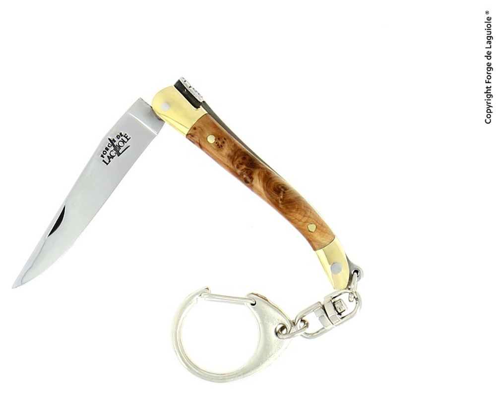 Folding knife 7 cm blade, 2 brass bolsters, Juniper handle , keyring