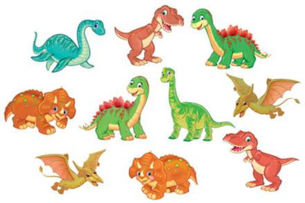 Комплект украшений на скотче 16*19см "Динозаврики" 10 шт/уп