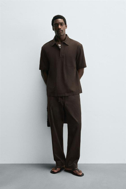 ZARA БРЮКИ ИЗ ЛИОЦЕЛЛА И ХЛОПКА, КОРИЧНЕВЫЙ