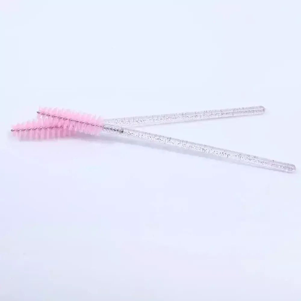 Щеточки для бровей и ресниц с блестящей ручкой, розовые, 50 шт
