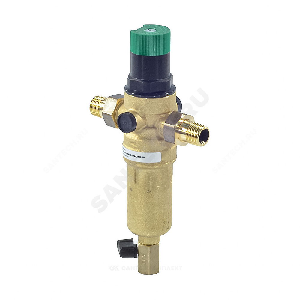 Фильтр сетчатый T-образный латунь Ду 20 Ру25 Тмакс=70 oC G3/4" НР FK06 с выходом под манометр с регулятором давления с краном Honeywell-Braukmann FK06-3/4"AAM