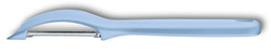 Фото овощечистка VICTORINOX Swiss Classic Trend Colors универсальная двустороннее зубчатое поворотное лезвие из нержавеющей стали рукоять из пластика голубого цвета в картонной коробке с подвесом с гарантией