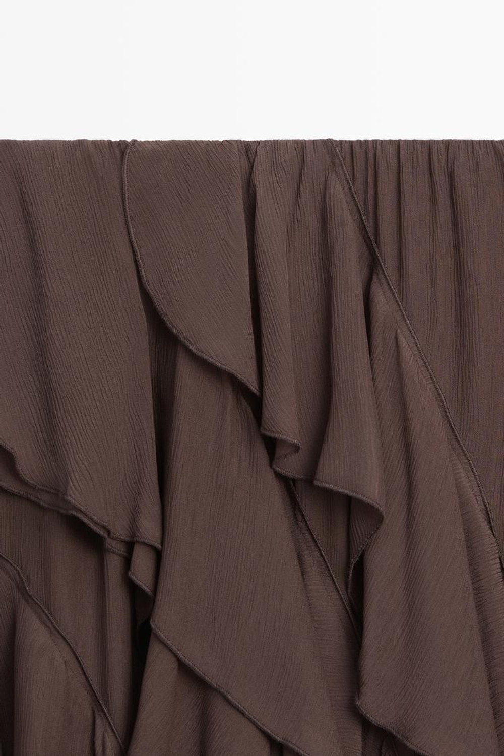 Massimo Dutti Струящаяся юбка миди с оборками, шоколадный