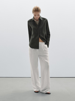 Massimo Dutti Рубашка из струящегося 100% льна, темно-зеленый