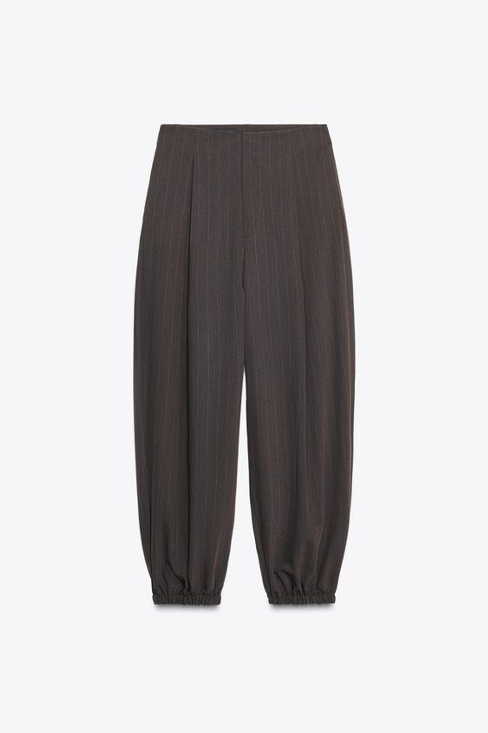 ZARA БРЮКИ-БАГГИ В ТОНКУЮ ПОЛОСКУ СО СКЛАДКАМИ, КОРИЧНЕВЫЙ