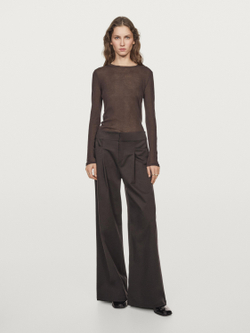 Massimo Dutti Футболка из 100% хлопка с деталями на воротнике, коричневый