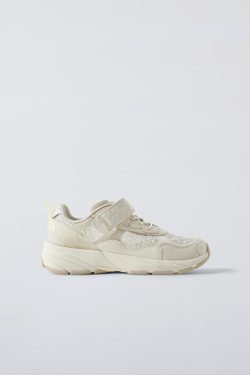 ZARA КРОССОВКИ С ЦВЕТОЧНЫМИ ДЕТАЛЯМИ, БЕЛЫЙ