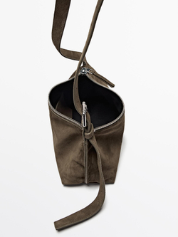 Massimo Dutti Маленькая сумка через плечо из замши и кожи, коричневый