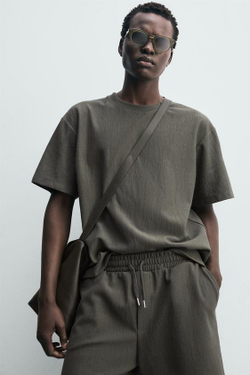 ZARA ШОРТЫ-ДЖОГГЕРЫ ИЗ РЕЛЬЕФНОЙ ТКАНИ, ЗЕЛЕНОВАТЫЙ