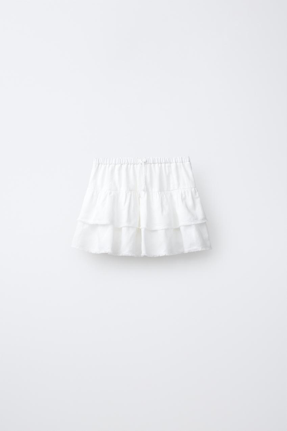 ZARA ЮБКА С ВОЛАНАМИ И ОТДЕЛКОЙ, БЕЛЫЙ