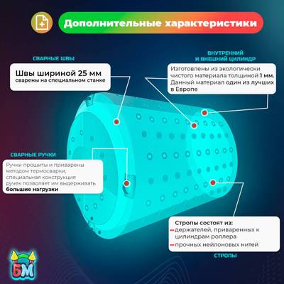 Аттракцион Водный роллер (Гидророллер) «Прозрачный с красно-зелеными держателями» ТПУ, 2.2*2*2 м