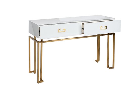 KFG070 Консоль 2 ящика белая/золото 120*42*77см