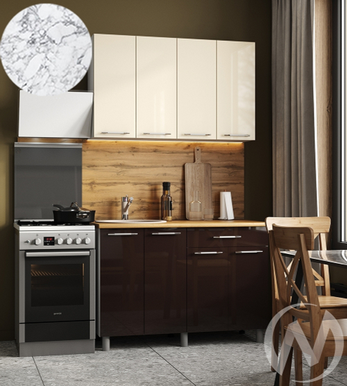 Кухня Нора 1.2м (корпус белый/ваниль; горький шоколад) 26мм мрамор итальянский