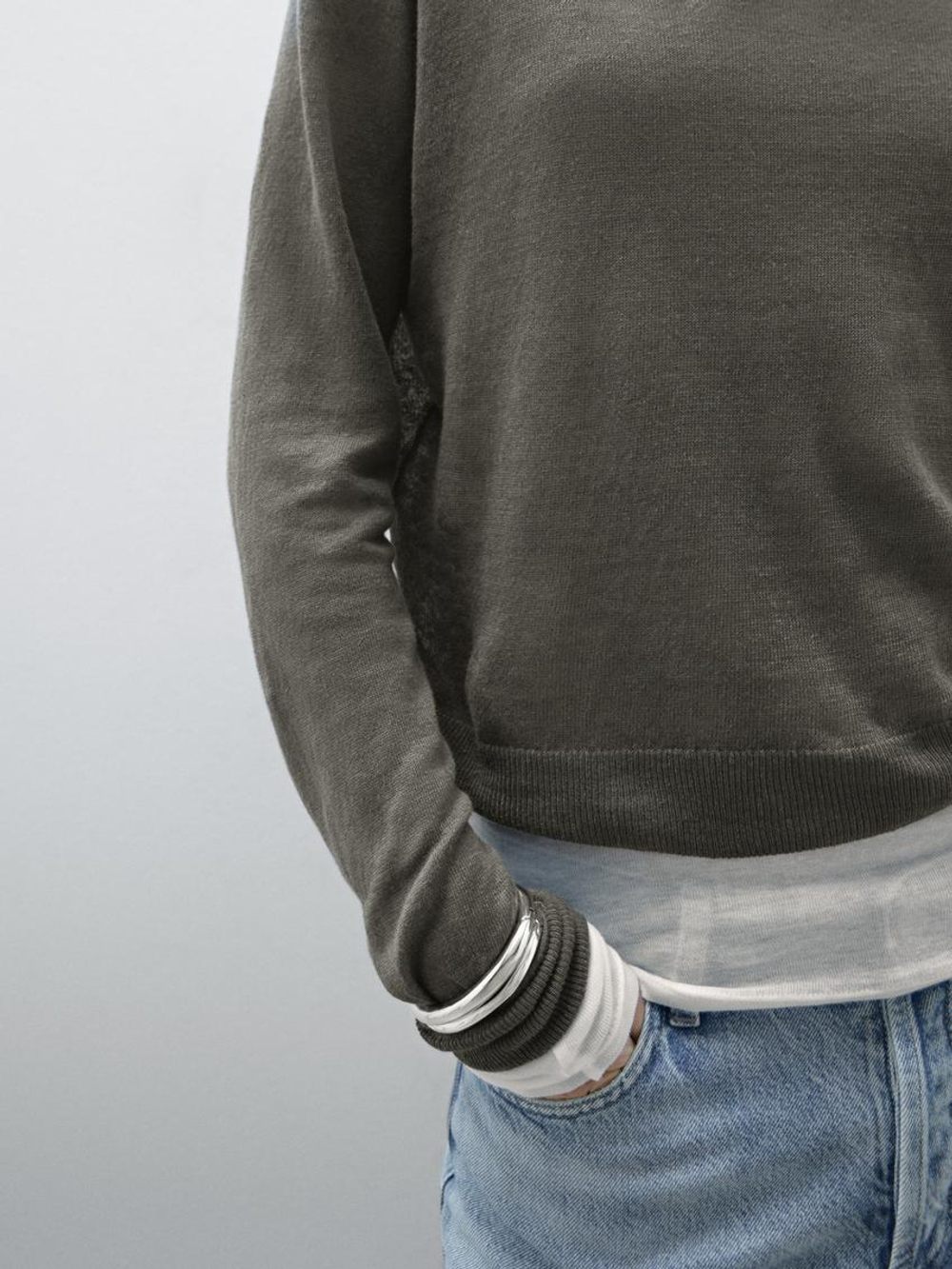 Massimo Dutti Свитер из 100% льняной ткани, свинцовый