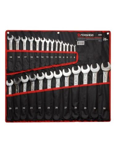 Набор ключей комбинированных 15грд., 26пр. (6-30, 32мм), на полотне Forsage F-5266P