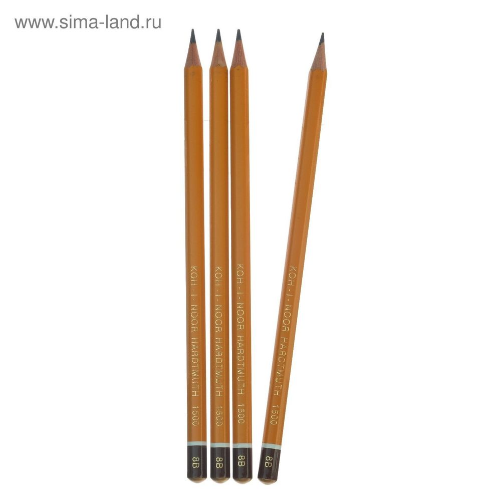 Набор профессиональных чернографитных карандашей 4 штуки Koh-I-Noor 1500 B8, заточенные (1161789)