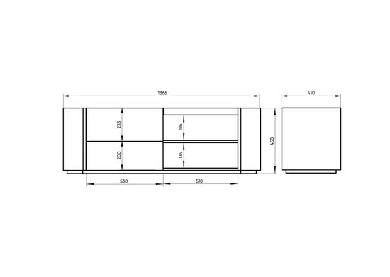 Тумба Lagom под ТВ 2 ящика 2 полки ширина 140 см (натуральный дуб, молочный)